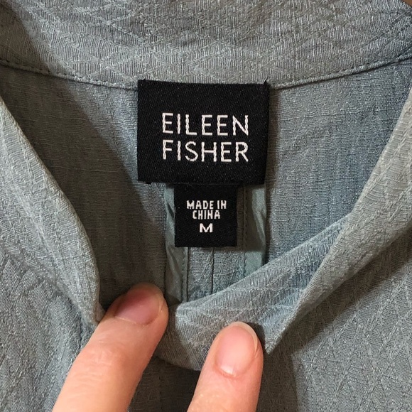 Eileen Fisher Textured Silk Linen Blazer Jacket Mandarin Collar Light Blue Med - Picture 3 of 7